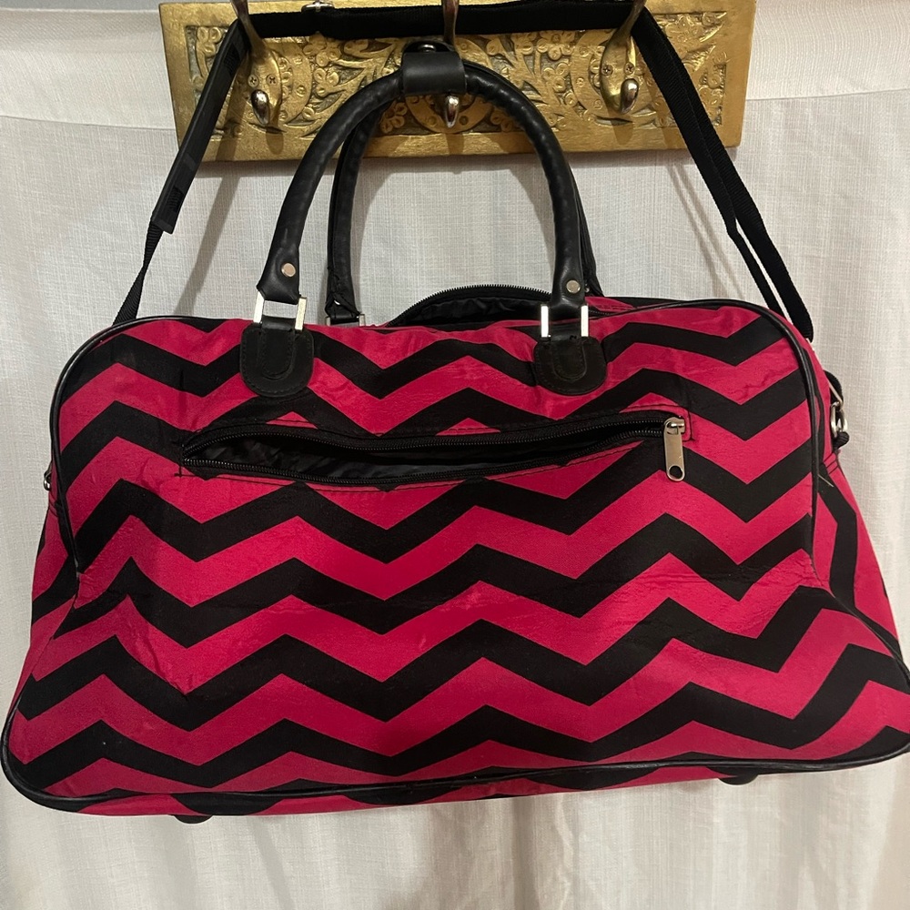 Pink and Black Chevron Weekender Bag